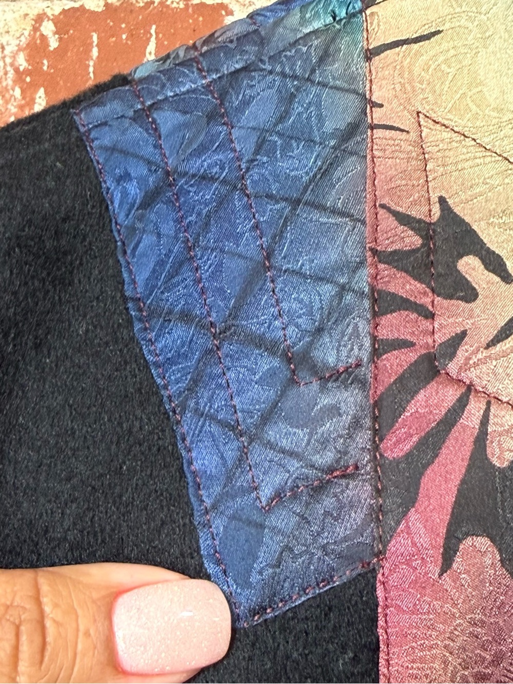 Joyce Fogle‎ Art-to-Wear Vest medium Black Wool Silk Trim Abstract Button FLAWS - Picture 8 of 16